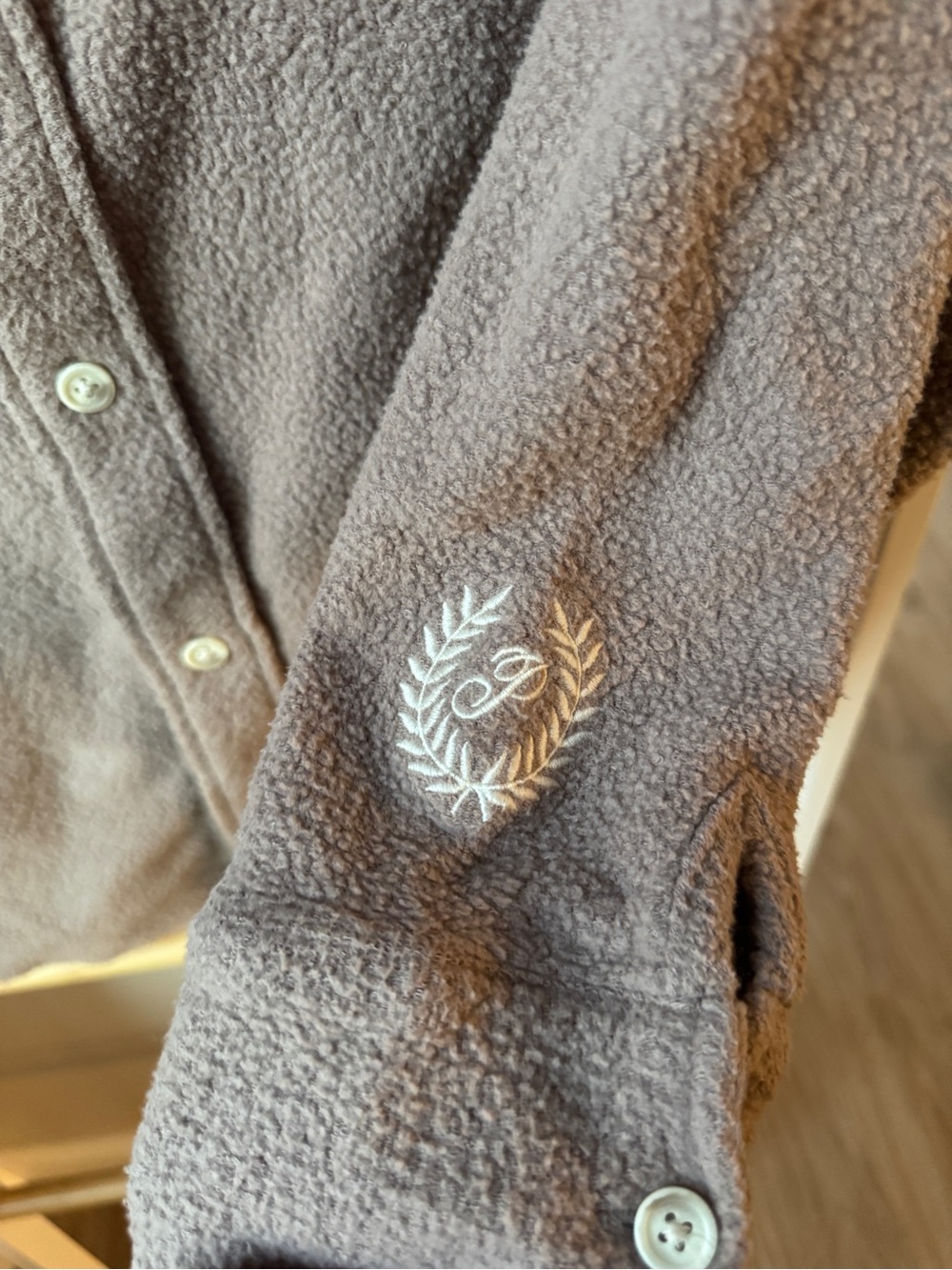 PINK Victoria's Secret Taupe Sherpa Shacket | Size S, Buttons Collegiate Emblem - Picture 4 of 6